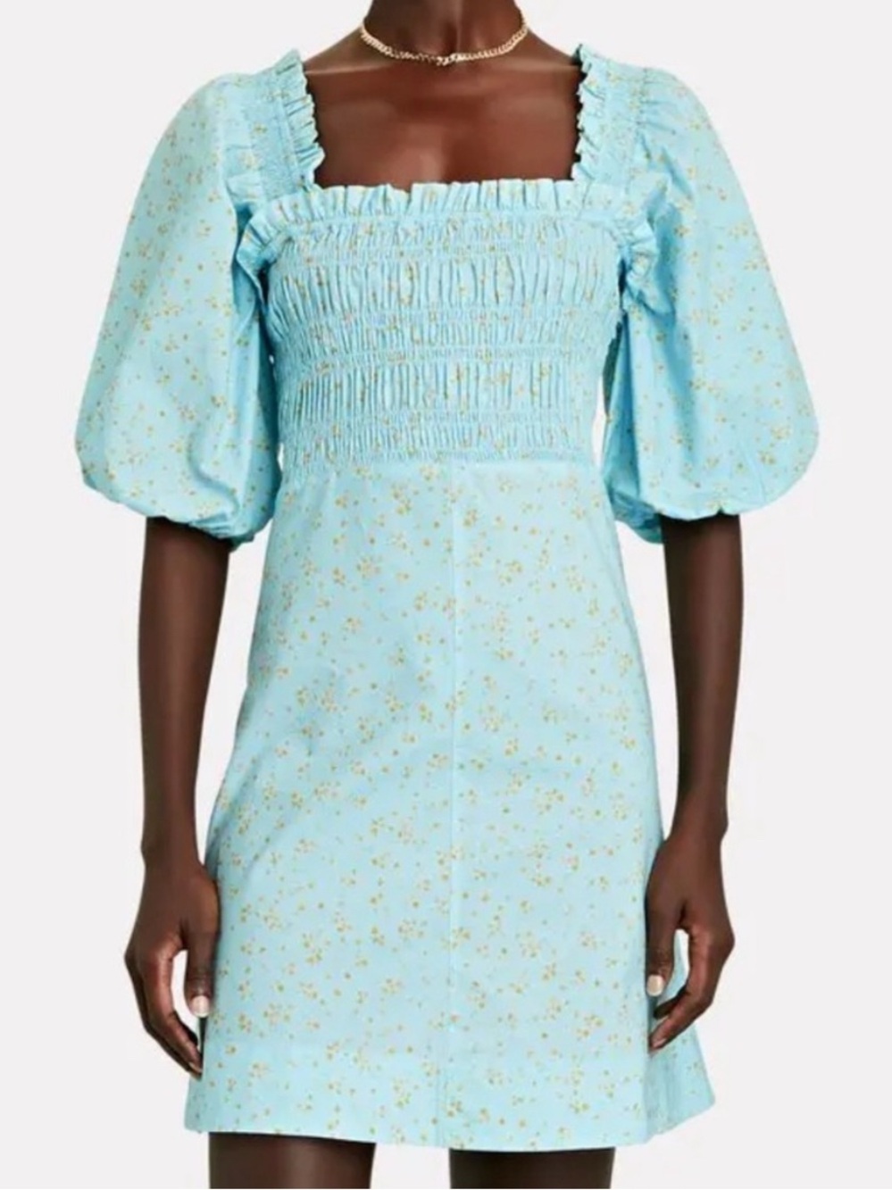 GANNI floral smocked puff sleeve mini dress size xs